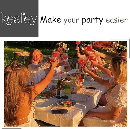 Miniatura 7 de Kesfey Mantel desechable de alta calidad de 12 piezas, mantel redondo de plástico negro de 84 pulgadas, decoración de mesa redonda para boda, fiesta