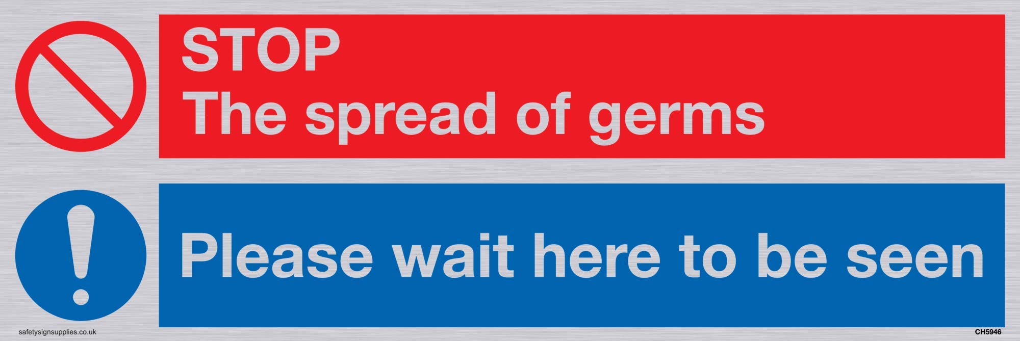 Viking Signs STOP germs PLEASE wait here to be seen sign - Vinyl Silver sticker