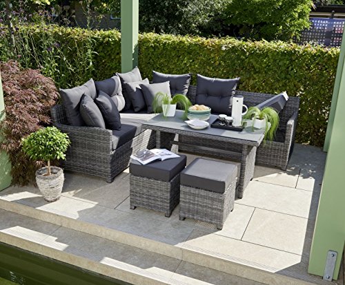 Greemotion Miami Comfort 5-teilig Rattan Lounge-Set, Aluminium, 73 x 192 x 75 cm, grau/anthrazit – Bild 5