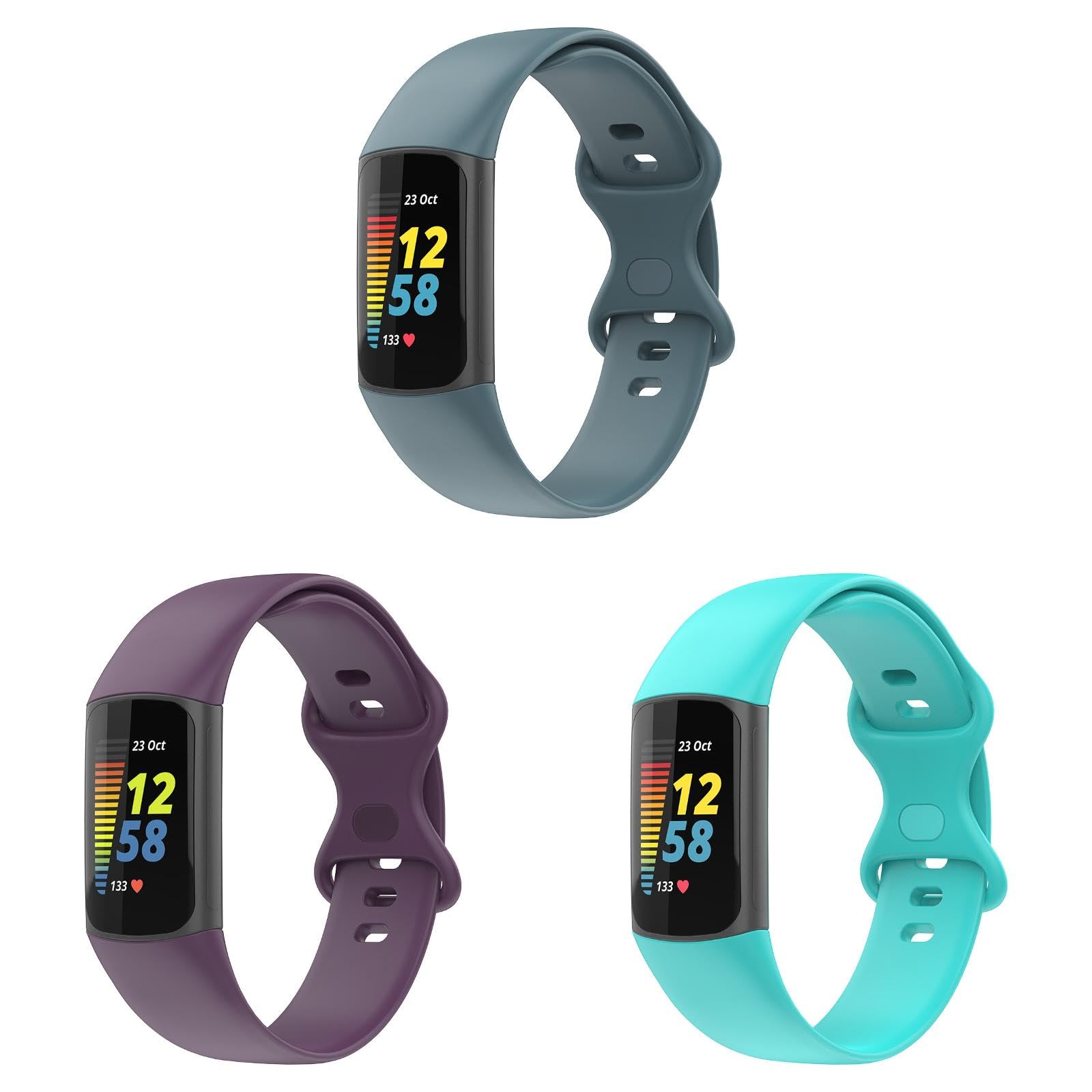 Cinturini compatibili con Fitbit Charge 6/Charge 5, confezione da 3 cinturini di ricambio regolabili in morbido TPU sportivo per Fitbit Charge 6 Activity Tracker, Small, Metallo