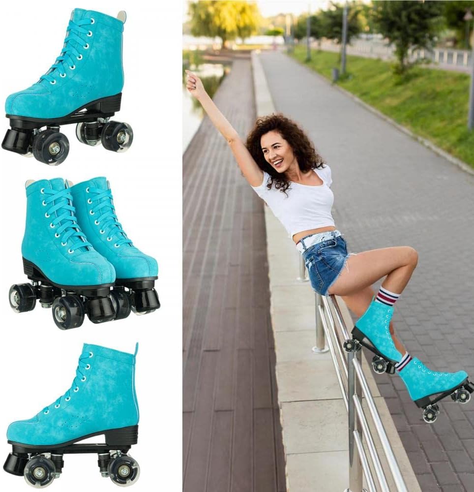 Women Roller Skates High-Top Double-Row PU Leather Roller Skates for Women Girls with Light up Wheels Outdoor