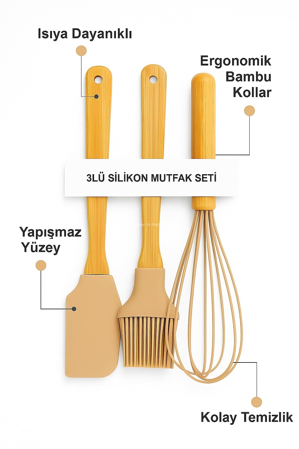 Busstier 3’lü Silikon Mutfak Seti Bambu Saplı Fırça Spatula Çırpıcı Isıya Dayanıklı Yapışmaz Hamur Karıştırıcı Çırpıcı Set Ergonomik Ahşap Saplı Mutfak Gereçleri Kolay Temizlenebilir Sağlıklı Pişirme