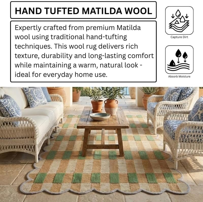 Blue Zig Zag Wavy Scalloped Area Rug Hand Tufted Wool Irregular Shape Modern Plush Floor Rug for Living Room Bedroom Kids Room Nursery Apartment Decor 6' x 9