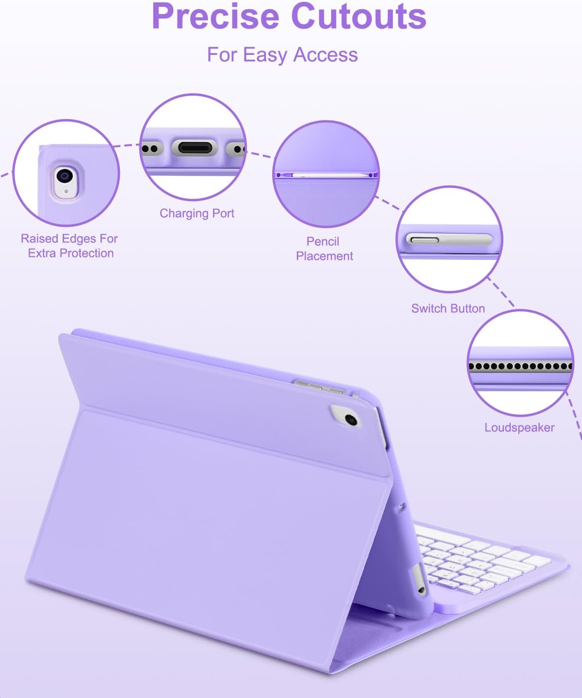 EAMPANG Case with Keyboard Mouse for iPad 9th 8th 7th Generation 10.2 inch,7 Color Rainbow Backlight Detachable USB-C Keyboard Magnetic Case with Pen Slot for iPad Air 3rd Gen/Pro 10.5 Purple