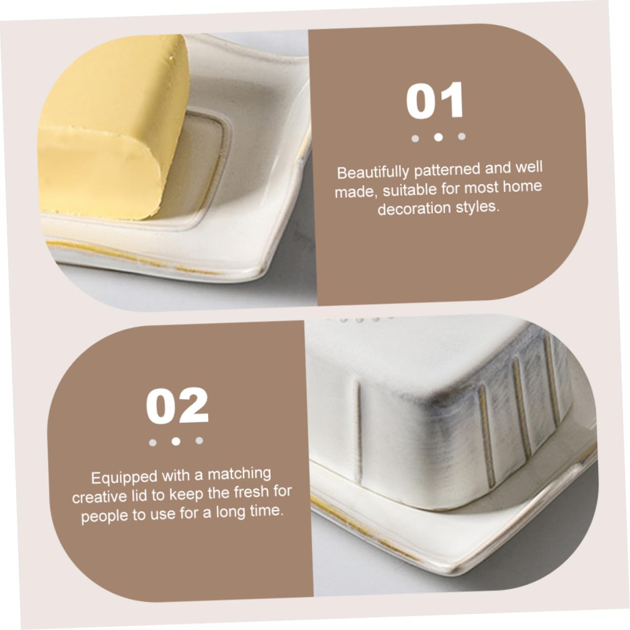 Beurrier en Céramique Blanc Couvercle, 1 Set Cuisine
