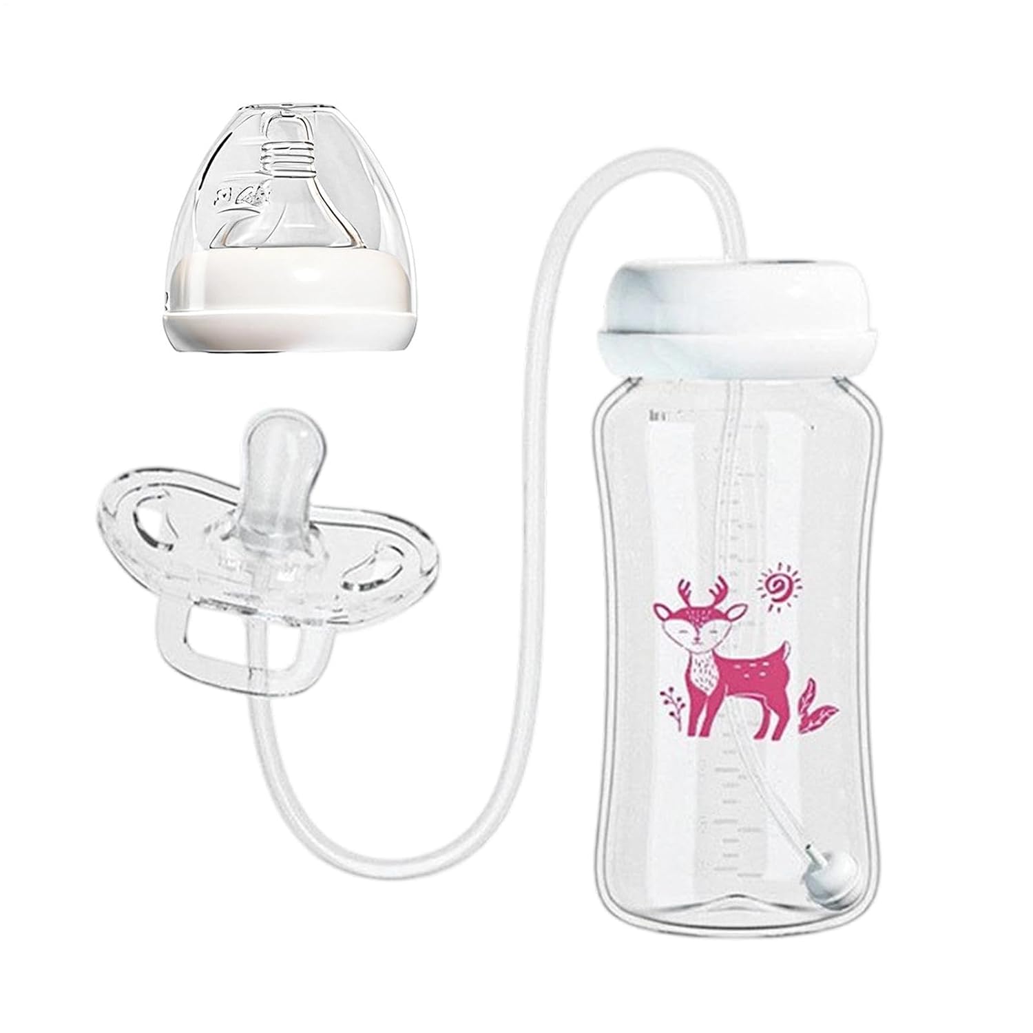 Pacifier Bottle, 6.5x14.8cm Hands Free Anti ColicBaby Bottles, Self Feeding Babys Bottle with Straw, Silicone Leakproof MilkBottle, Lightweight Pacifier Bottles Feeder Hands Free, for Home & Outdoor