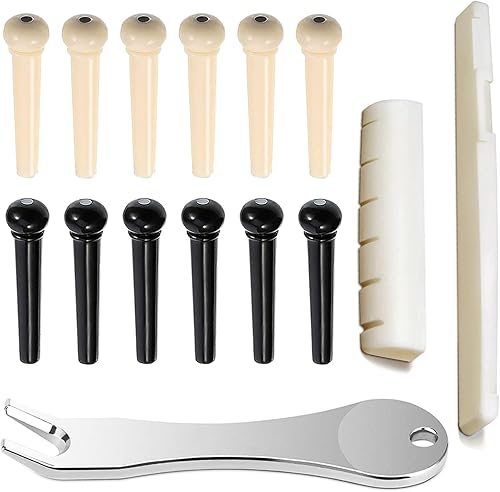 Miniatura 8 de 14 pines de puente de guitarra acústica, clavijas de cuerda, tuerca de sillín de guitarra con extractor de pines 3 en 1, enrollador de cuerdas de