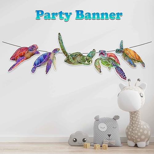 Miniatura 4 de Cartel de cumpleaños de tortuga bonitas decoraciones de fiesta de tortuga marina para baby shower, cumpleaños de niños, celebraciones temáticas bajo