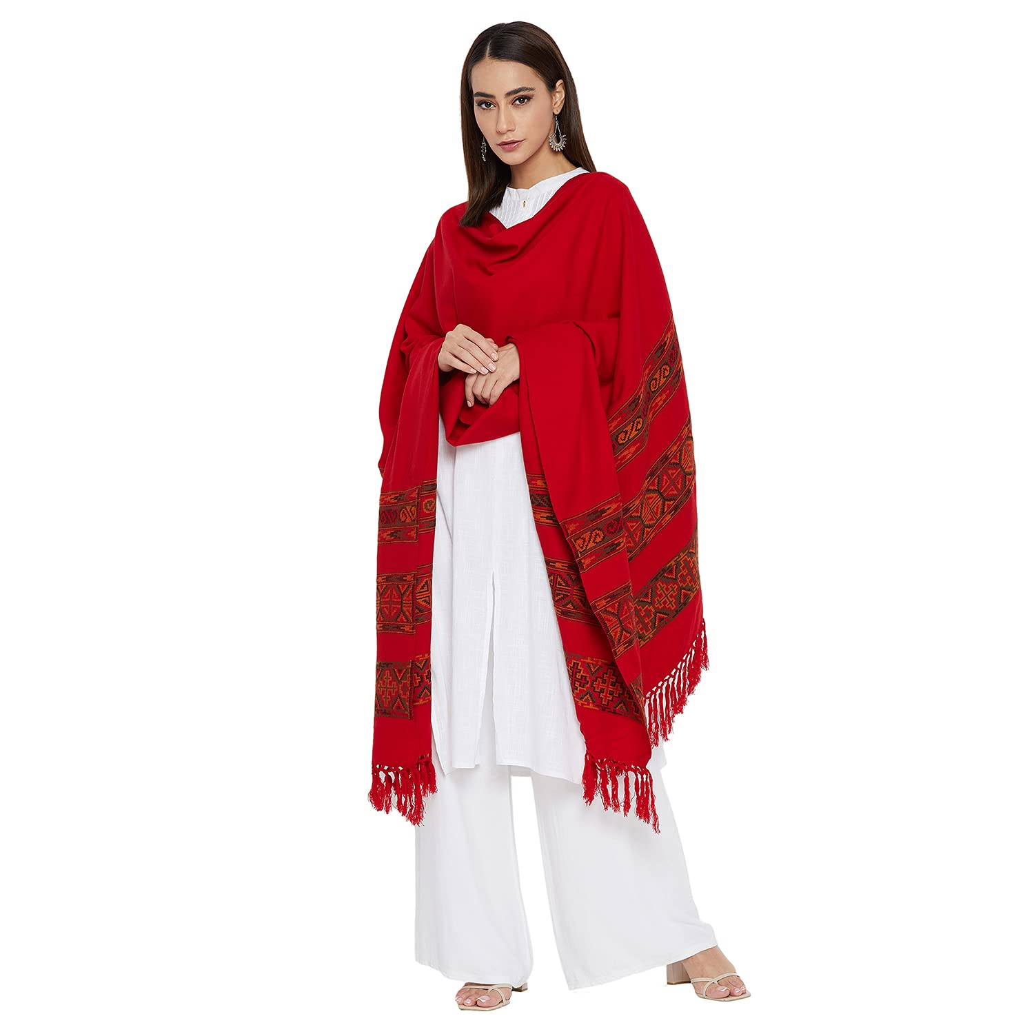 vero amore Women's Kullu Design Jacquard Shawl has a fringed border (Size 40x80 Inches)-KM-picture-12