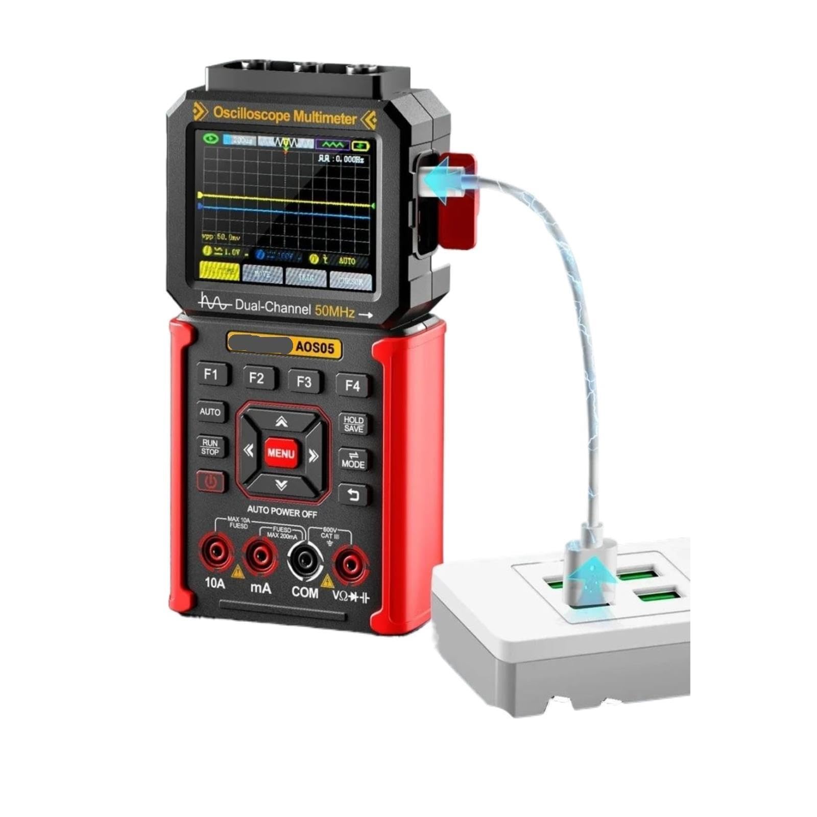Oscilloscopio Digitale AOS05 Oscilloscopio a Doppio Canale 3 in 1 Generatore di Segnale multimetro da 50 MHz 200 MSa/s 25000 conteggi