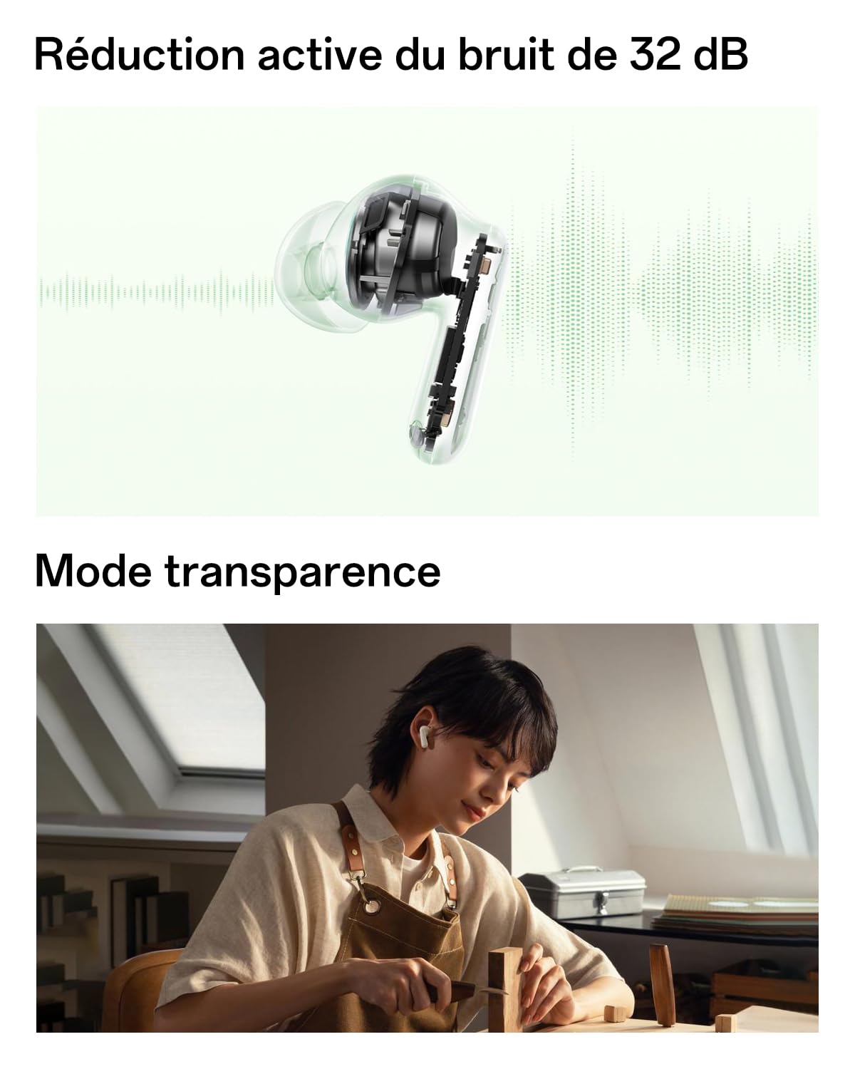OPPO Enco Air4 Écouteurs sans Fil véritables, Casque stéréo Intra-Auriculaires Bluetooth 5.4, 44h d'écoute, Réduction de Bruit Active de 32dB, Double Micro, Basses Profondes, IP55, Fresh Mint
