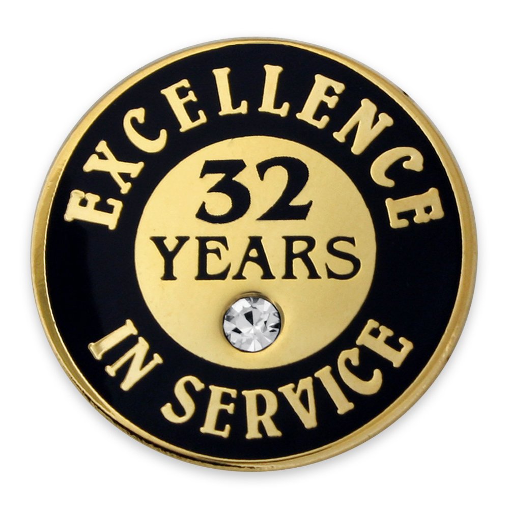 PinMart Gold Color Plated Excellence in Service Year Award Lapel Pin – Metal Enamel Workplace Reward Pin w/Rhinestone – 1-60 Years Pins for Long Standing Employees