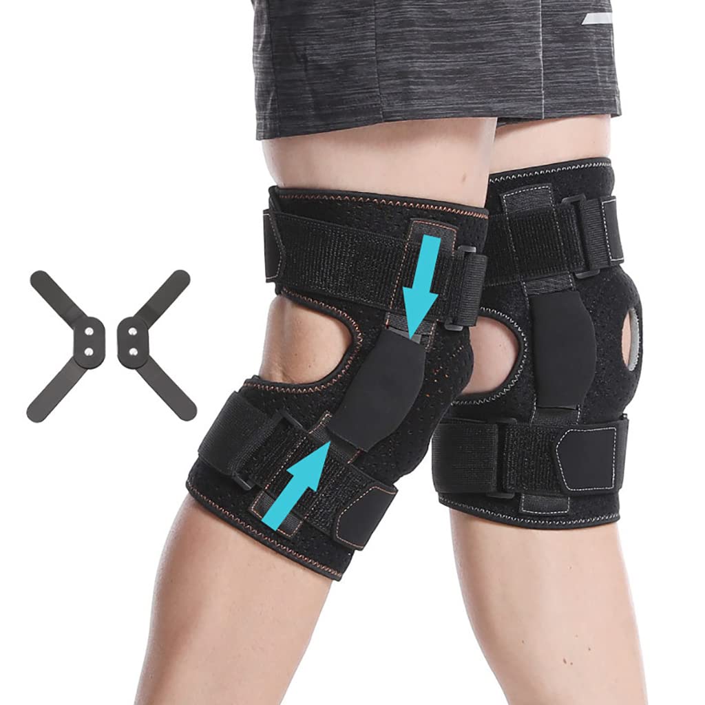 Rodillera de 2 piezas con bisagra - Rótula abierta ajustable con correas paralelas y estabilizadores laterales duales - Soporte de compresión para el alivio del dolor de rodilla y la recuperación
