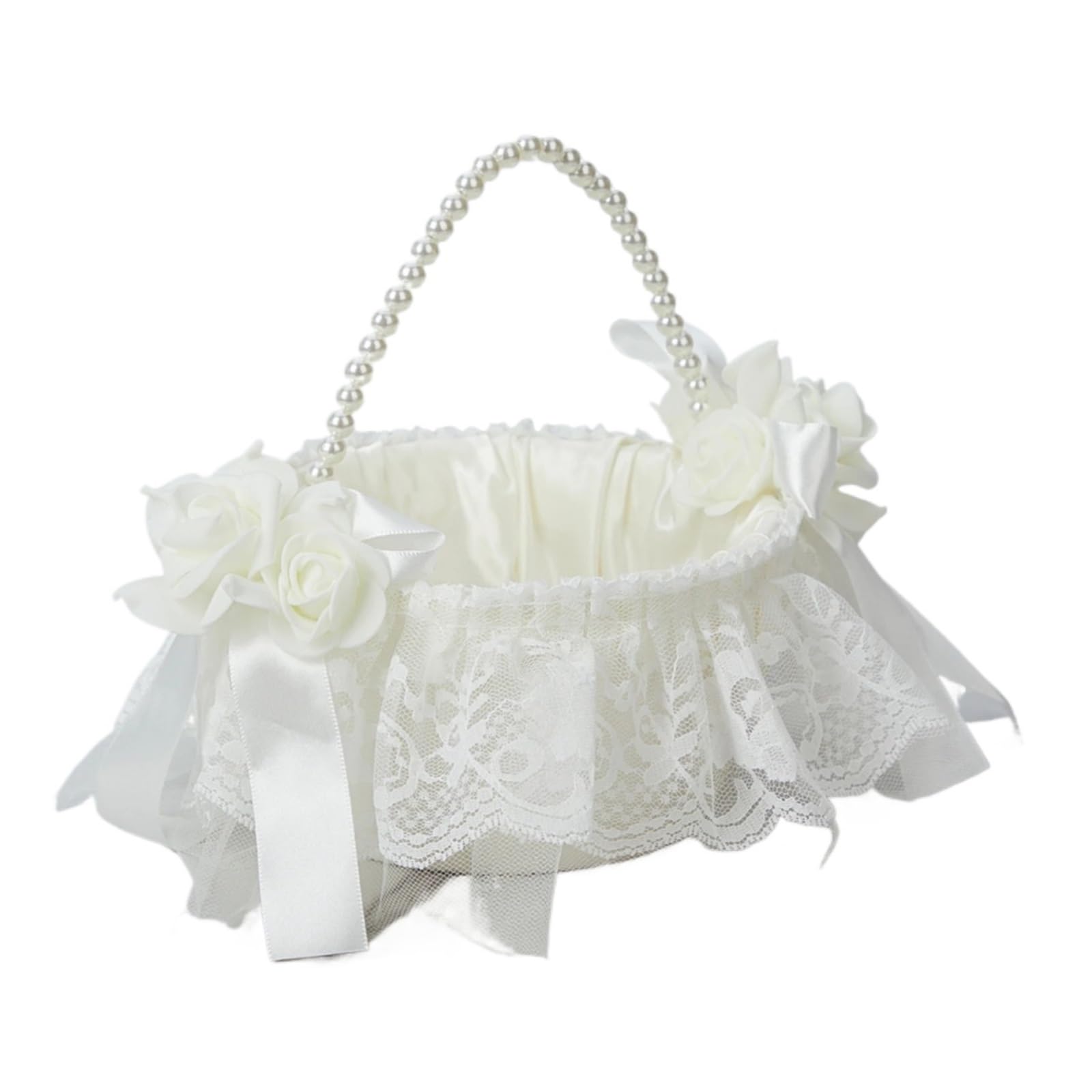 Flower Girl Bow Basket Pearl Handle Tulle