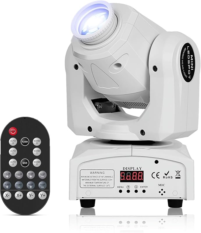 U`King 60W Moving Head Lights, White Moving LED DJ Lights RGBW Stage Light with Remote 8 GOBO 8 Pattern Spotlight by DMX 512 Controlled 9/11 Channel for Church KTV Club Concert Party Wedding