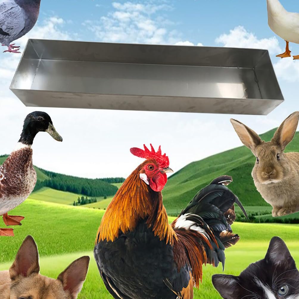 Comedero de pollo resistente a prueba de fugas para aves de corral al aire libre, pato, ganso, conejo, rectangular de acero inoxidable