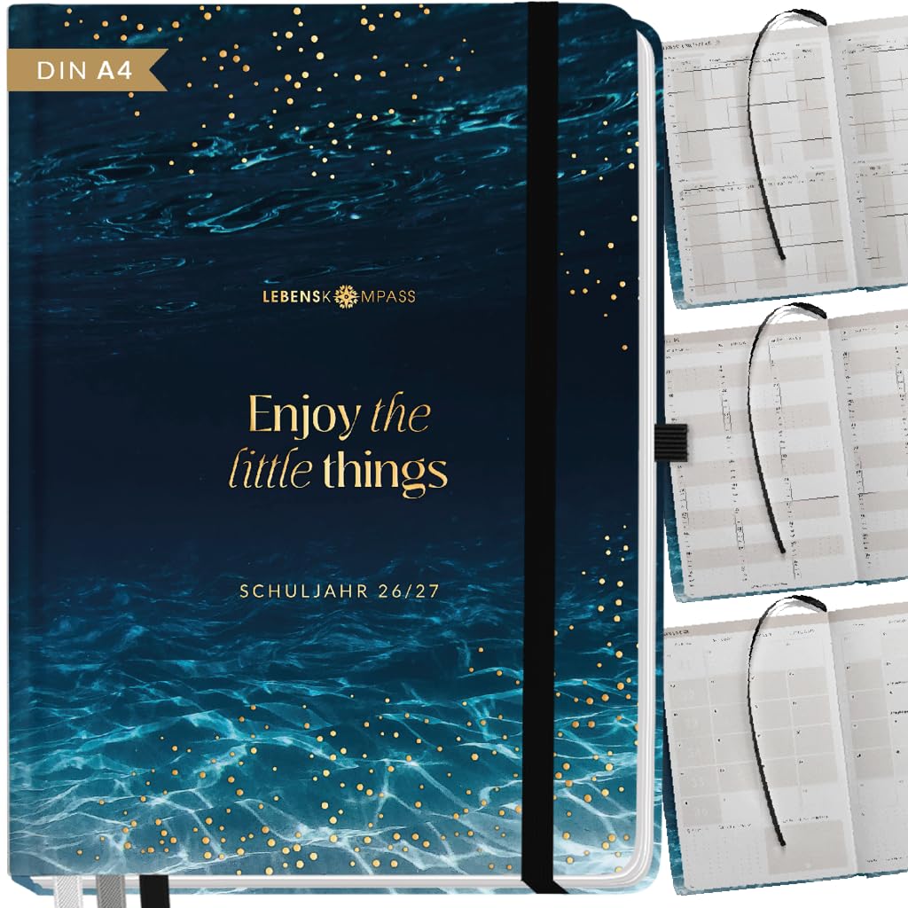 Lebenskompass® Lehrerkalender 2026/2027 DIN A4 ”Dive” - Schuljahresplaner Hardcover mit Wochen & Monatsübersichten, Klassen & Notenlisten, Stundenplänen für Lehrerinnen und Lehrer