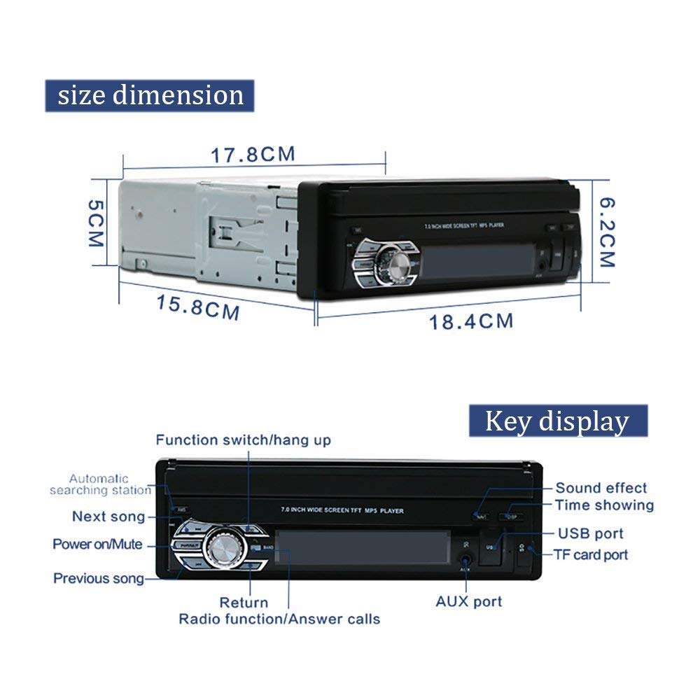 Buy Camecho Bluetooth Car Radio GPS Car Stereo 1 DIN 7 Inch Foldable