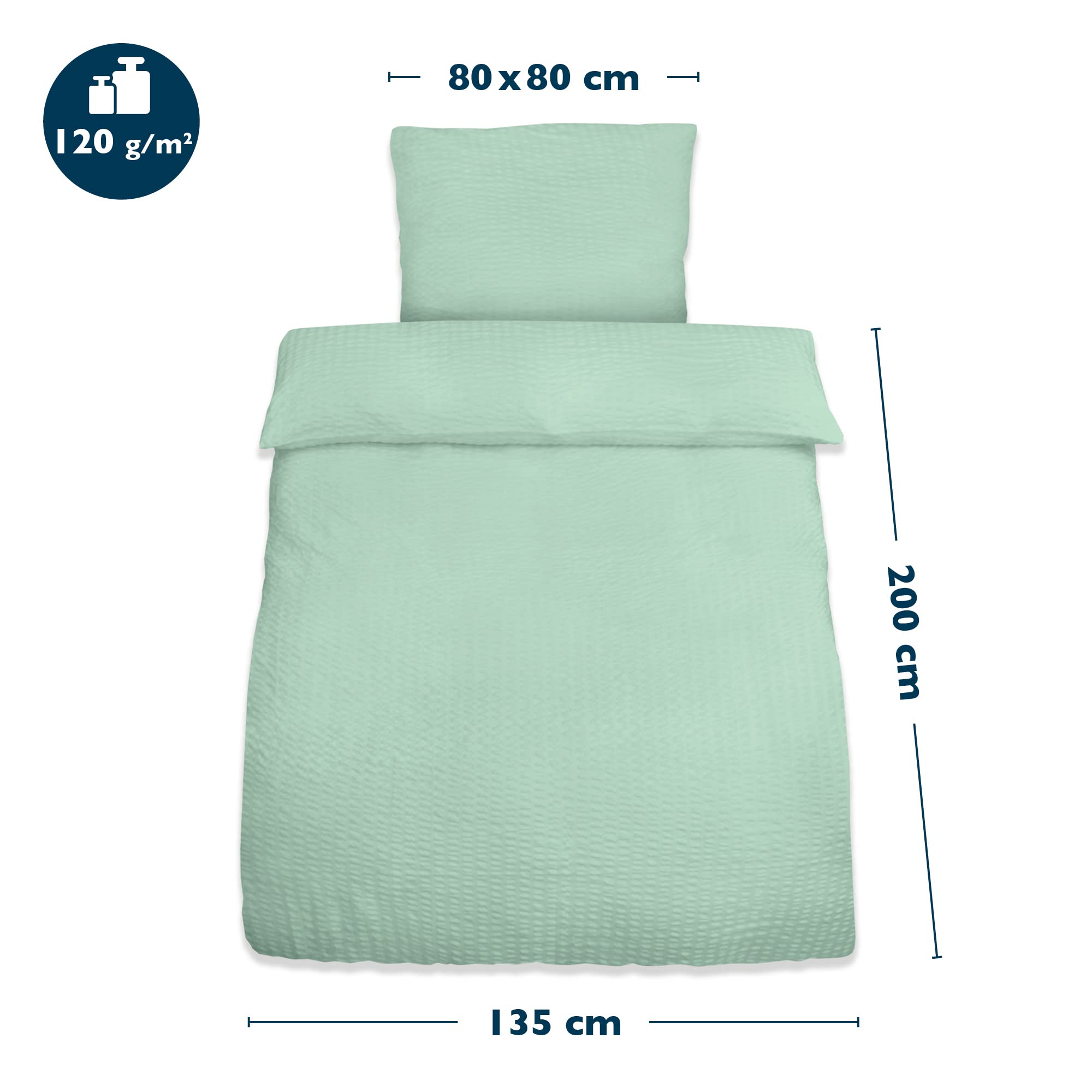 Beautissu Set di 4 Biancheria da letto Seersucker Copripiumino con cerniera | 135x200cm salvia per l'estate Federa e traspirante delicato sulla pelle senza stiro cuscino parure estiva singolo Meline