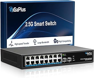 18 Port 2.5Gb Unmanaged Ethernet Switch with 16* 2.5G Base-T Ports, 2* 10G SFP+ Ports. GiGaPlus 2.5Gbps Network Switch for 2.5Gbps NAS/PC, Wireless AP, WiFi6 Router. Plug and Play, Fanless Design.