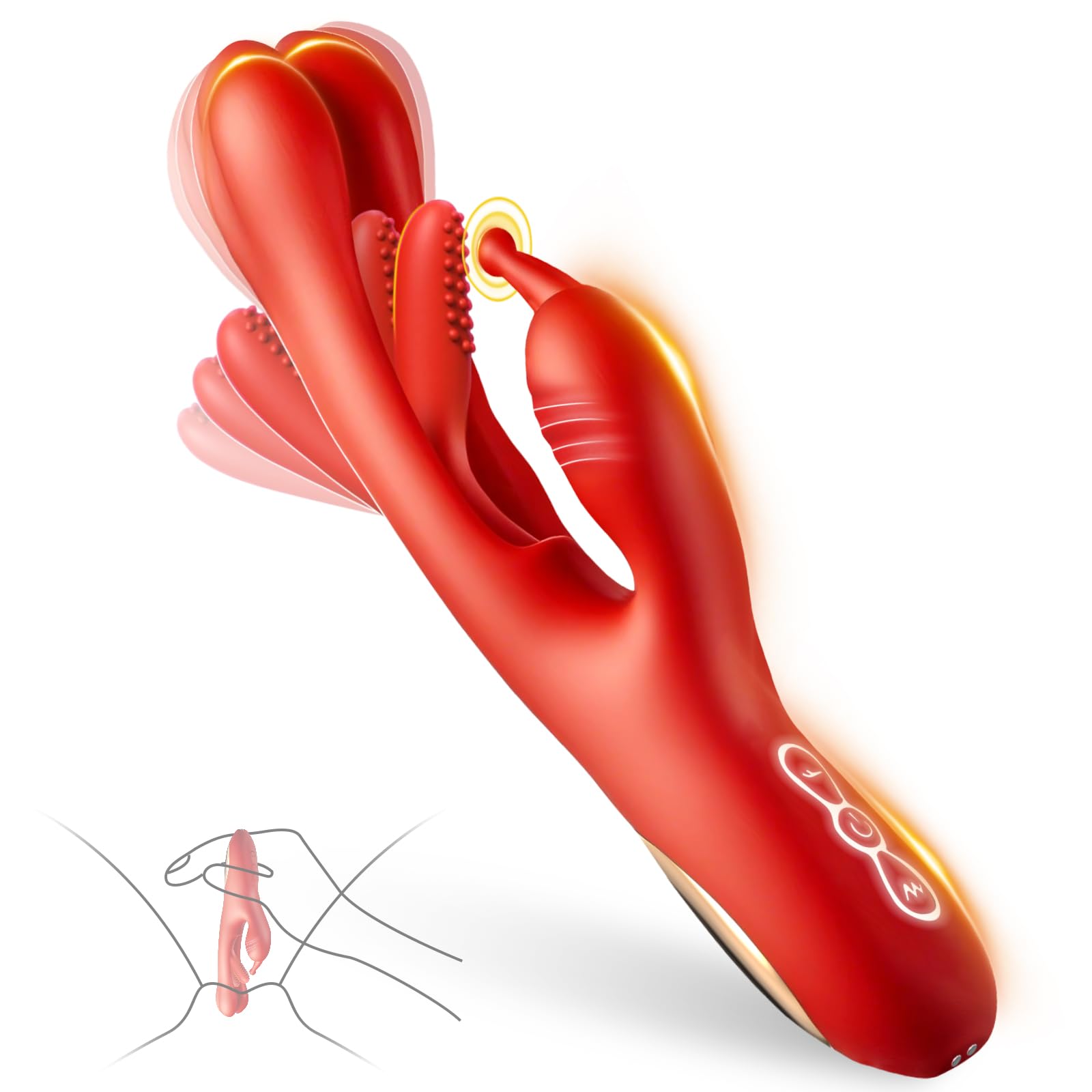 Consolador vibrador rosa para mujer, juguete sexual 3 en 1 con 7 modos de aleteo, para adultos, punto G, placer sexual, clítoris, pezones y ano.