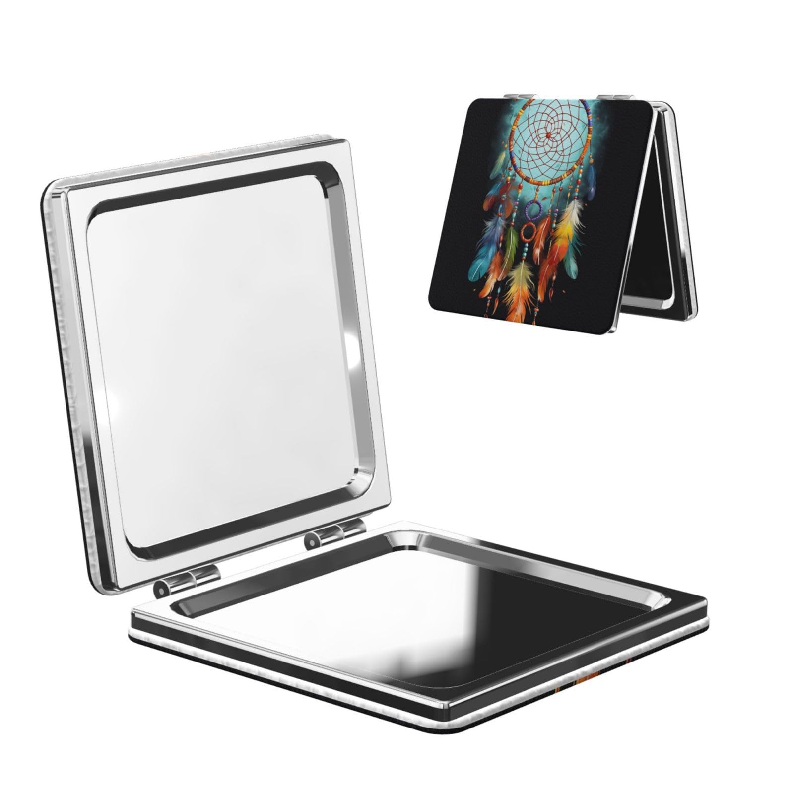 DWVTSLH Feathers Dream Catcher Compact Mirror for Purse, Double-Sided 2X/1X Magnifying Mirror for Women Men, Travel Makeup Mirror for Handbag, Handheld Vanity Mirror for Gift
