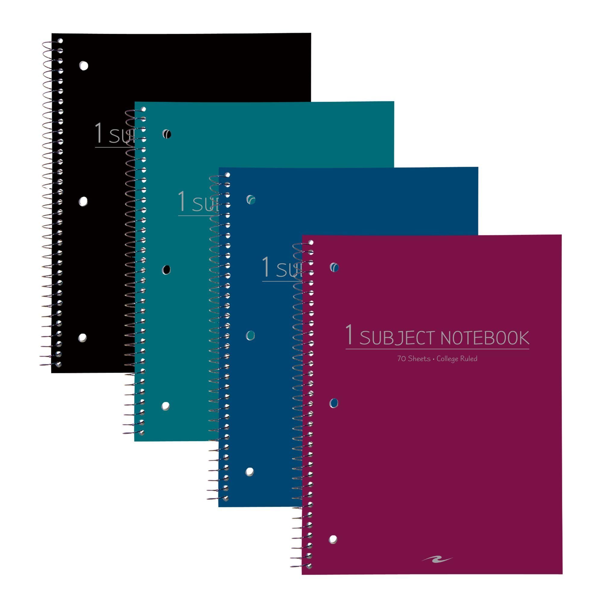 Caso di 24 quaderni a filo con un soggetto, 10,5 "x8", 70 fogli 15 # carta bianca, copertine di colori assortiti, righe universitarie con margine