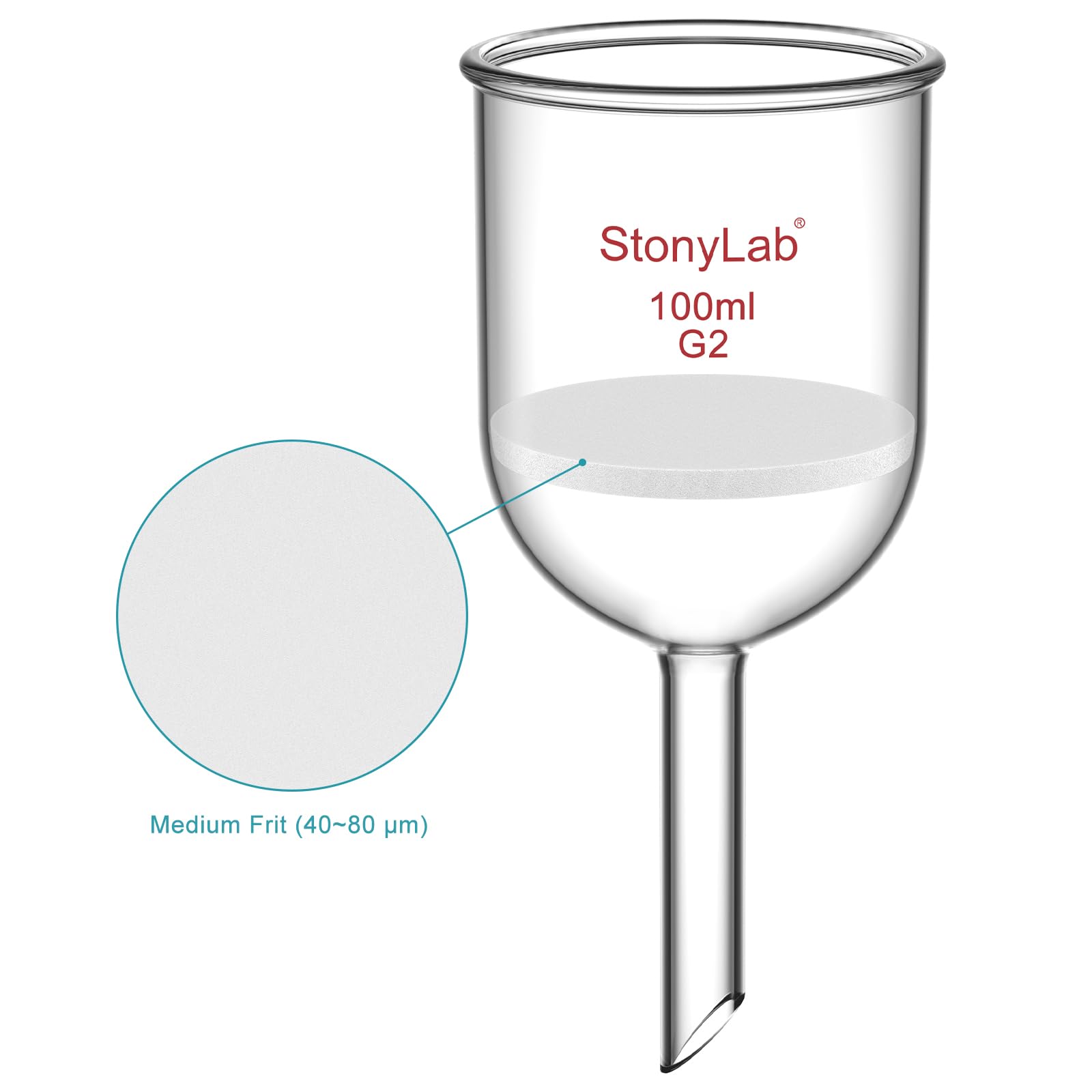 StonyLab borokrzemowy szklany lejek filtrujący ze średnim fretem (G2), średnica wewnętrzna 56 mm, głębokość 60 mm (100 ml)