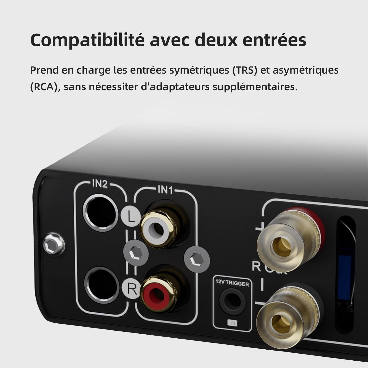 Topping Mini300 Amplificateur de bureau entièrement symétrique 140 W Compact Classe D Amplificateur de bureau avec entrée RCA/TRS, amplificateur Hi-Fi pour enceintes domestiques, argenté