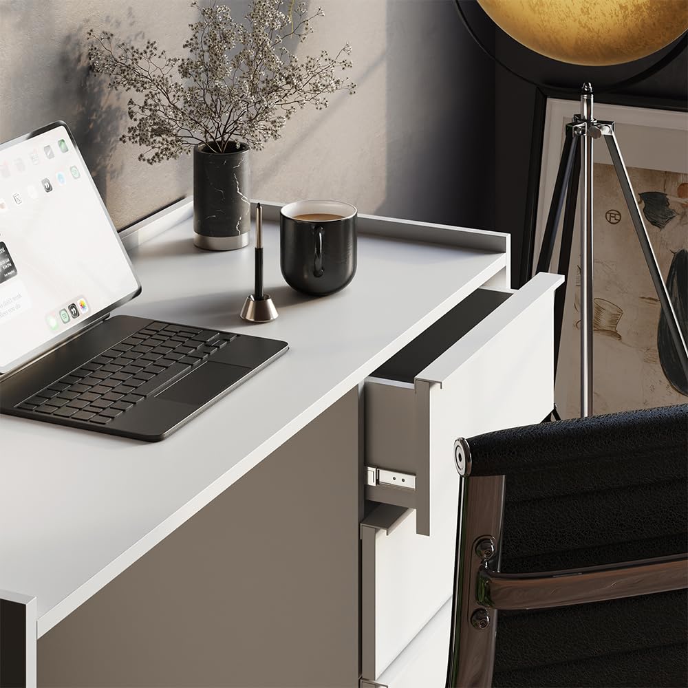 Vicco Bureau Viktoria, Blanc, 110x45cm | avec 4 tiroirs, convient comme poste de travail pour le télétravail et les études