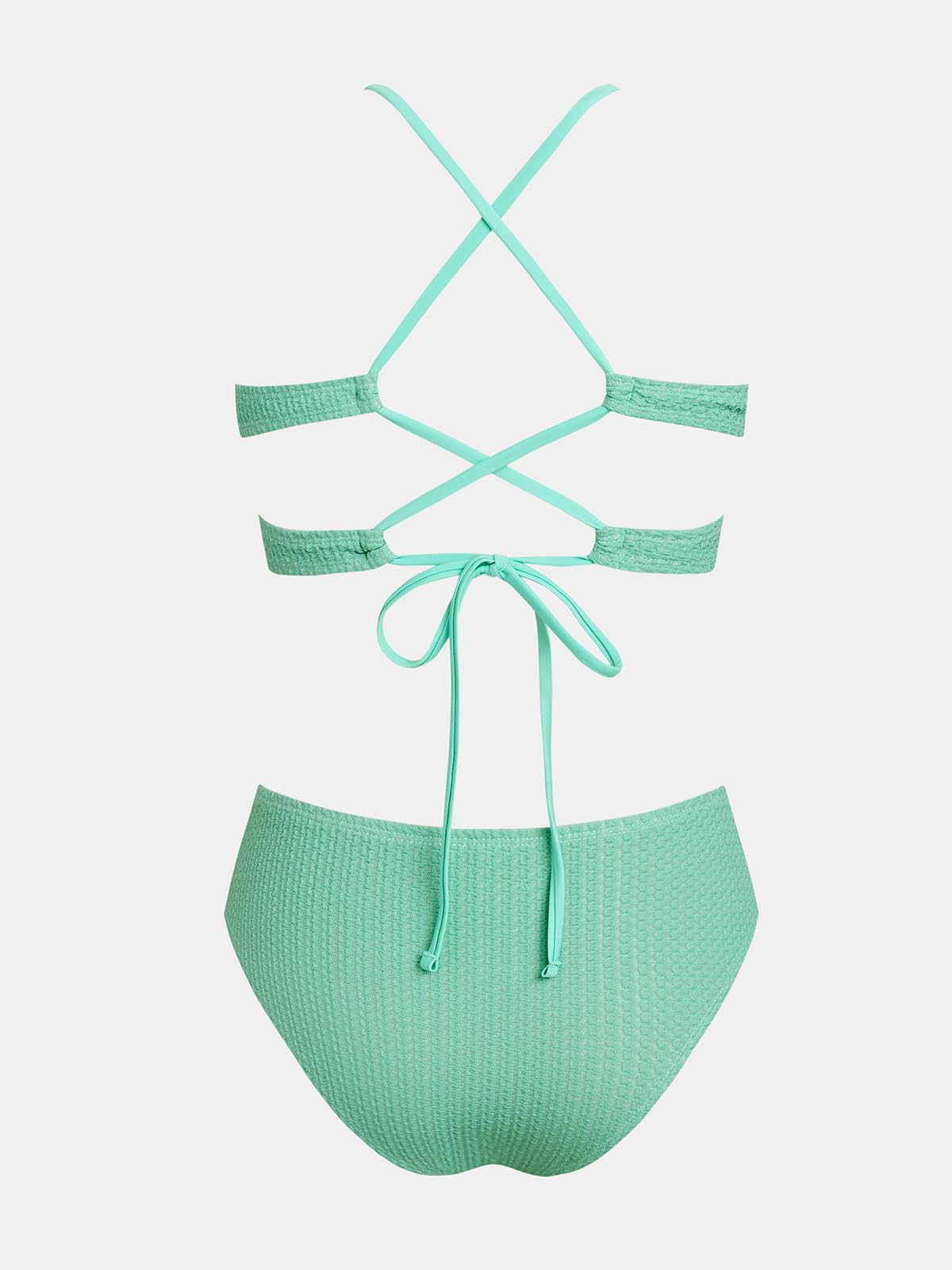 CUPSHE Damski zestaw bikini z dekoltem w kształcie litery V, trójkąt, szeroka taśma pod biustem, Lace Up Mid Waist Bikini moda kąpielowa, dwuczęściowy strój kąpielowy
