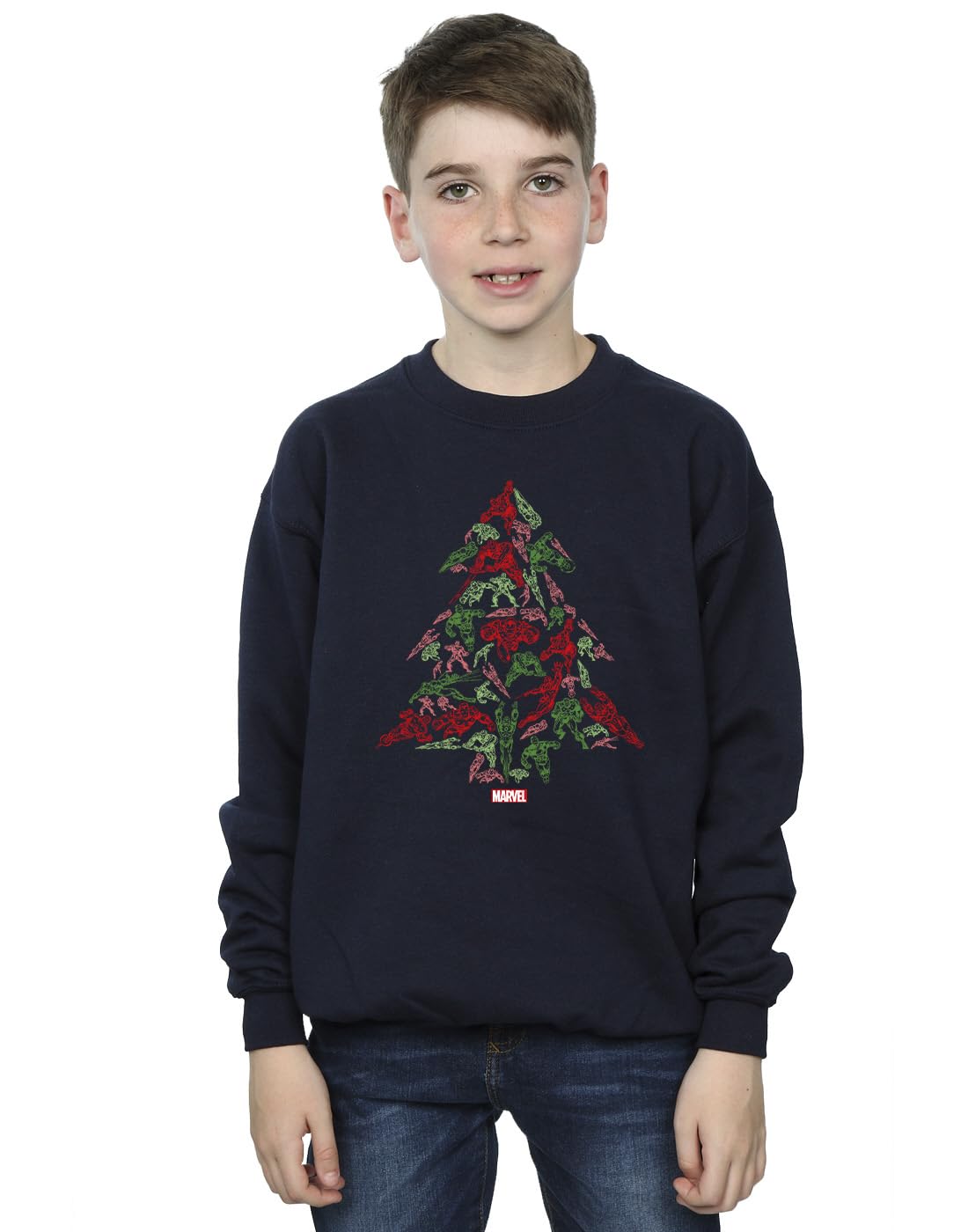 Absolute Cult Boys Navy Blue Marvel Avengers Christmas Tree Sweatshirt 7-8 Years