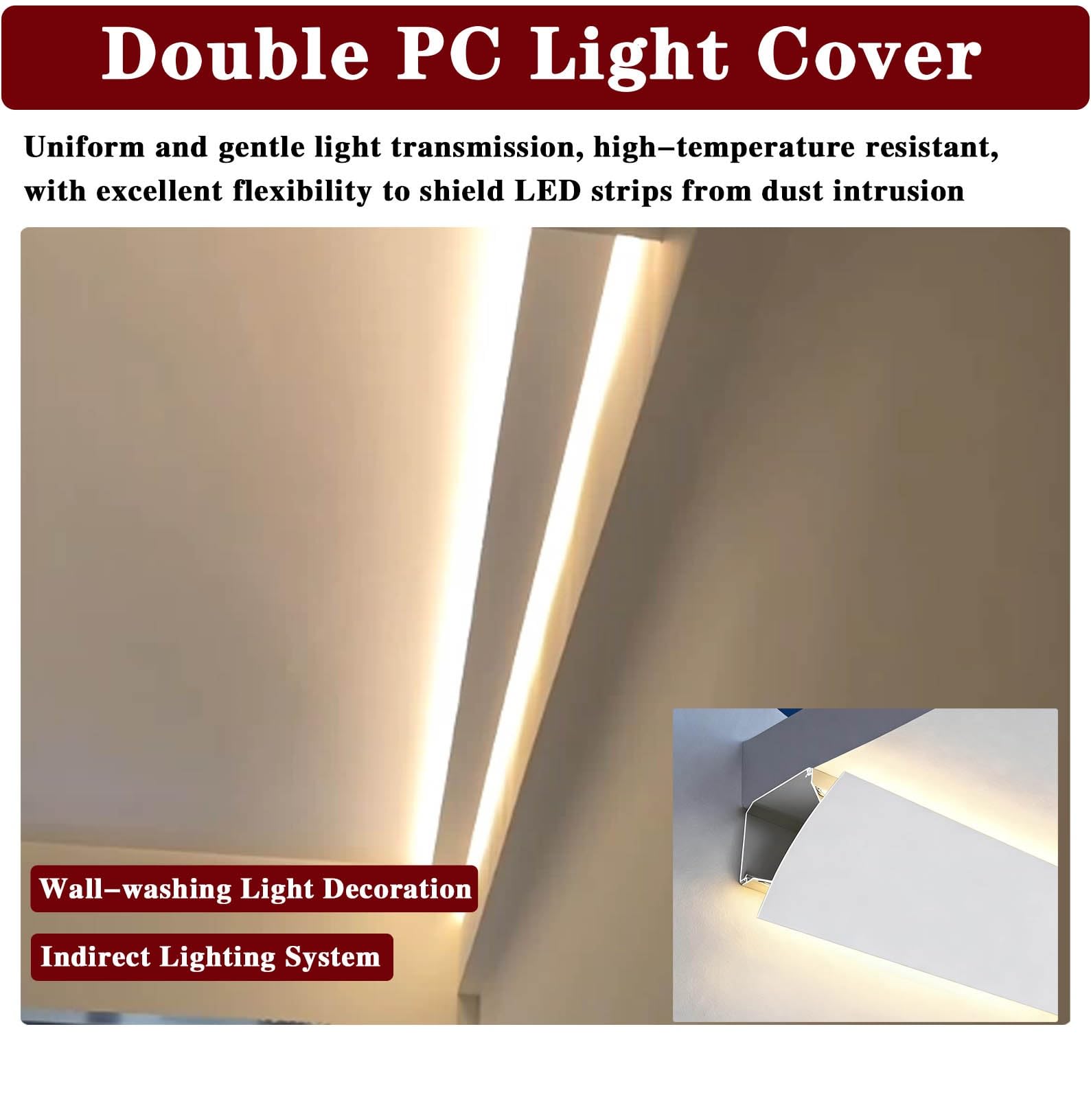 Profilo Angolare LED Cornice per Illuminazione Indiretta z Parete e Soffitto, Diffusore per Strisce LED, Cornice Decorativa a Doppio Profilo, con Raccordo Angolare(5ft(1.5 m))