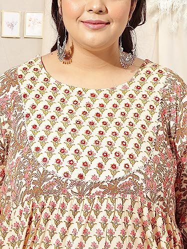 Image of MIRCHI FASHION Plus Size Women's Cotton Sequins Embroidered Foil Printed Anarkali Kurti