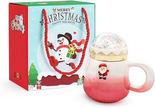 Taza de Navidad, lindas tazas de té de cerámica con tapa de Santa, taza novedosa para leche, café, chocolate caliente, regalo de Navidad para