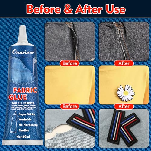 Onarieer JS-00001 60Ml Fabric Glue, Fabric Glue Permanent Clear Washable For Patches Drying Waterproof Fabric Adhesive Glue thumb #4