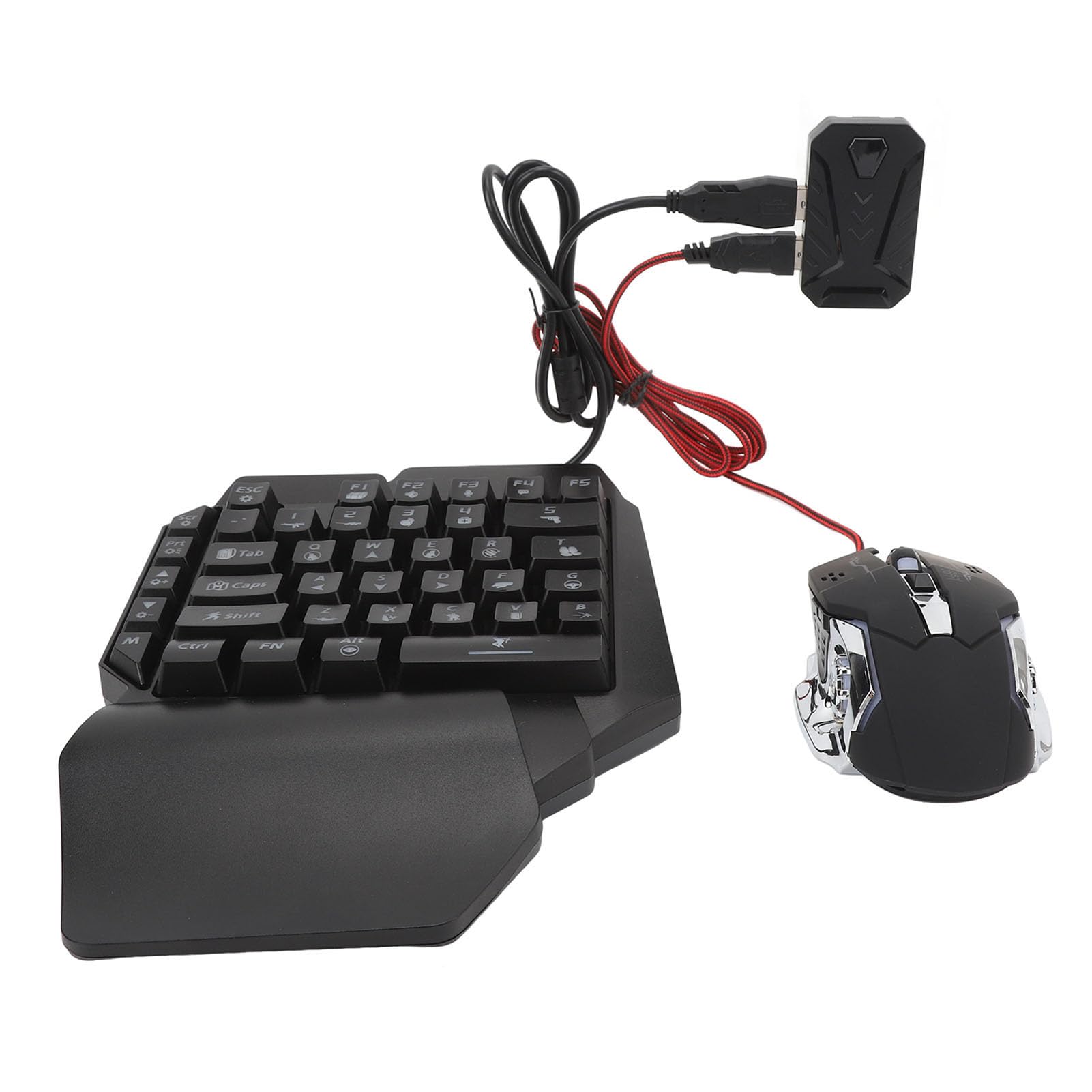 Sxhlseller Juego de Ratón y Teclado para Juegos RGB con una Sola Mano |Combo de Adaptador Bluetooth para Juegos Móviles iOS con Soporte para Teléfono, Carga Rápida de 5V 2000mA, Baja Latencia