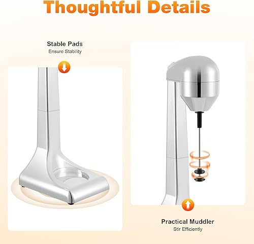Miniatura 7 de Mezclador eléctrico de bebidas, mezclador retro y espumador de leche, taza de acero inoxidable de 17.7 fl oz, 2 velocidades (16,000-22,000 RPM),