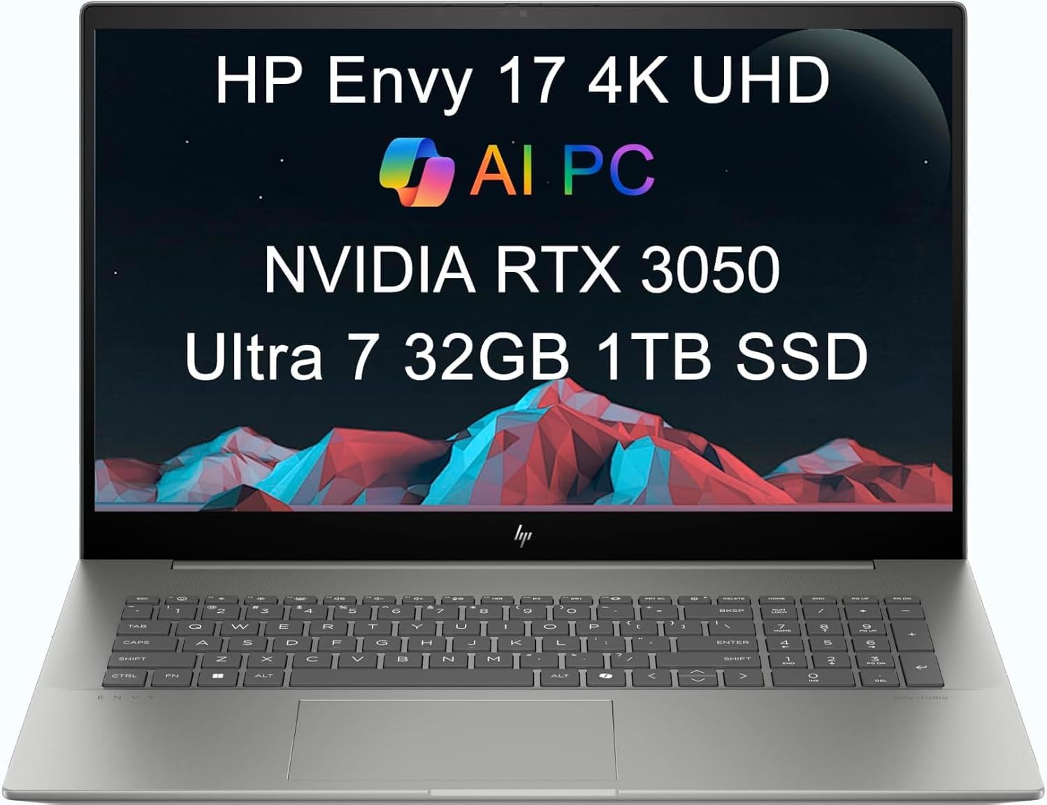 HP Envy 17 AI PC Laptop (17.3″ 4K UHD (3840 x 2160), NVIDIA RTX 3050, Intel Core Ultra 7 155U (> i9-12900H), 32GB DDR5, 1TB SSD) for Business, Designer, IR Webcam, Wi-Fi 7, Backlit KB, Win 11 Pro