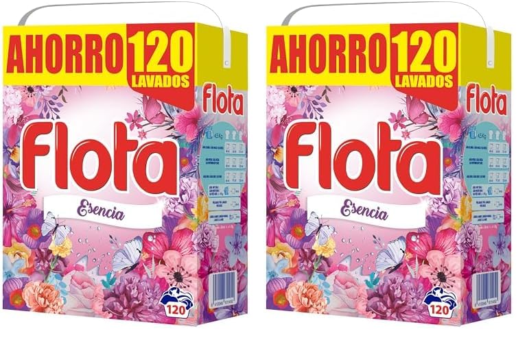 FLOTA | Esencia | Detergente Lavadora en Polvo | Ropa Blanca y de Color | Antimanchas y Antiolores | 120 Lavados (Paquete de 2)