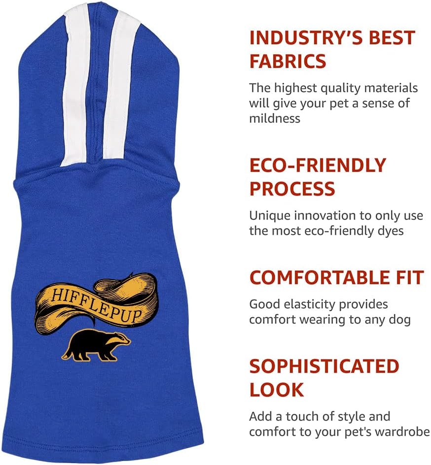 Hufflepup Dog Shirt with Hoodie - Faculty Design Dog Hoodie - Illustration Dog Clothing - Black White, M