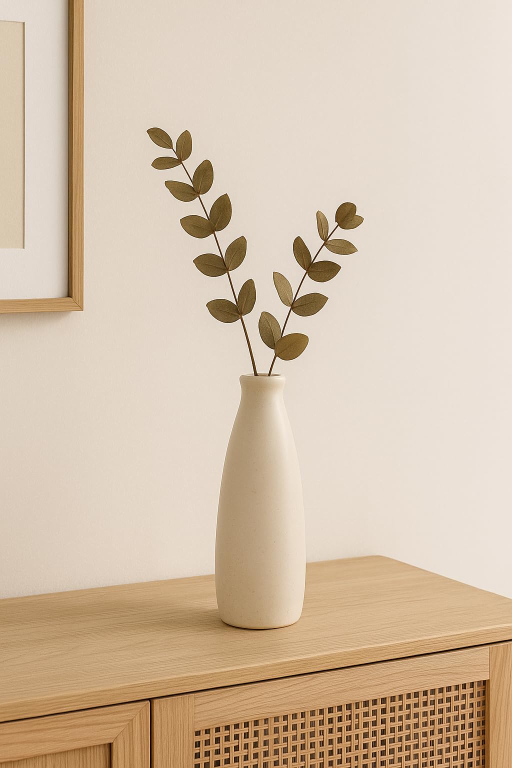Minimalist Ceramic Flower Vase, Tall Bottle Shape, Matte Cream White, Modern Home Decor-image-32