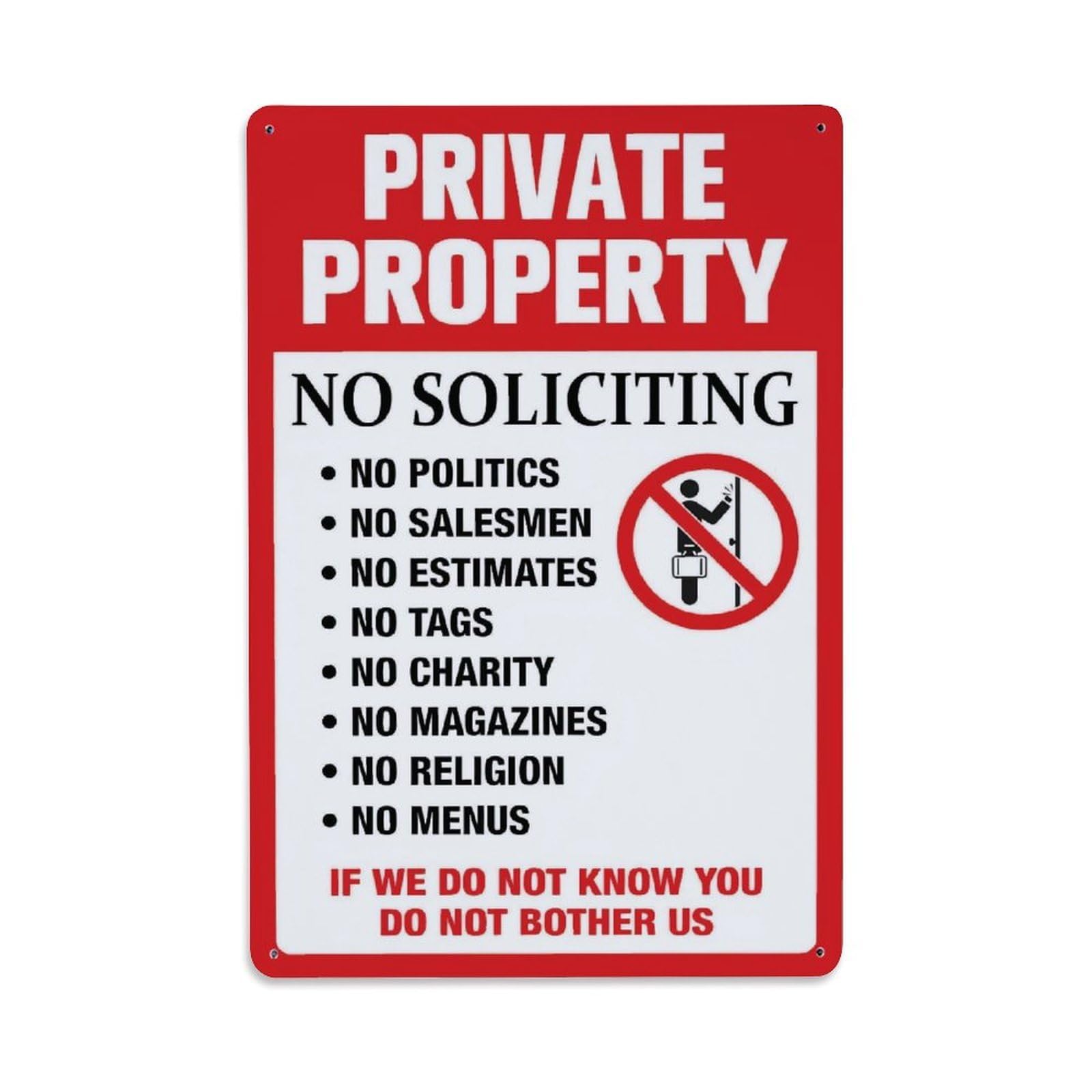 Private Property No Soliciting Sign Vintage Aluminium Metal Sign, Retro Wall Decor for Home, Bar, Garage & Farmhouse 30x20cm