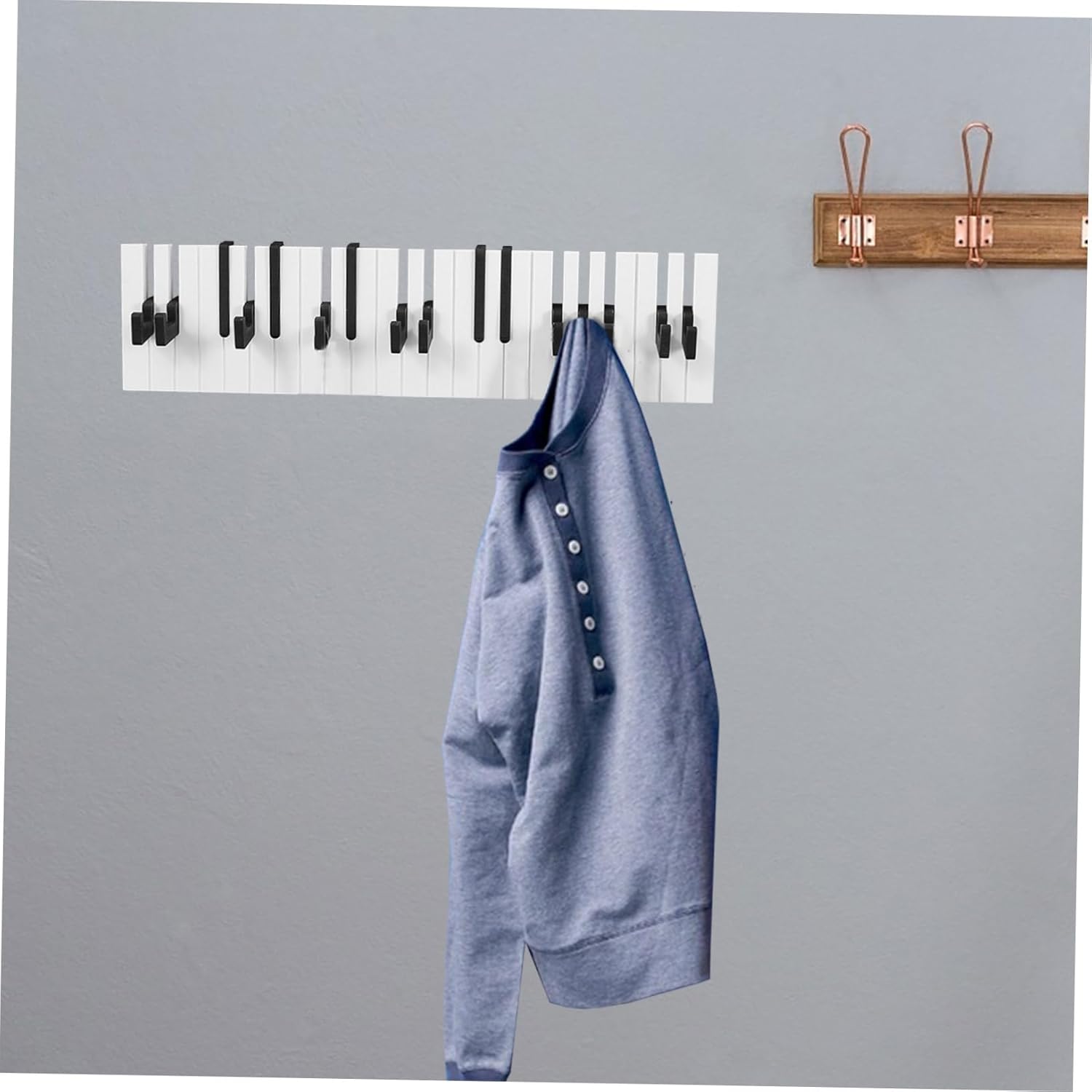 GLEAVI Wall Mounted Coat Rack with Piano Key Hooks Stylish and Space Saving Home Storage for Bedroom Living Room Bathroom Black
