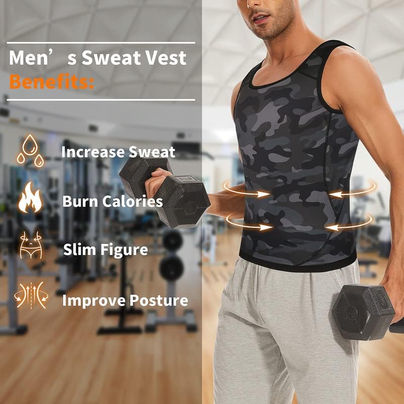 Miniatura 5 de SHAPERIN Chaleco de sudor de sauna para hombre que atrapa el calor, chaleco para mejorar el sudor, camiseta sin mangas de entrenamiento