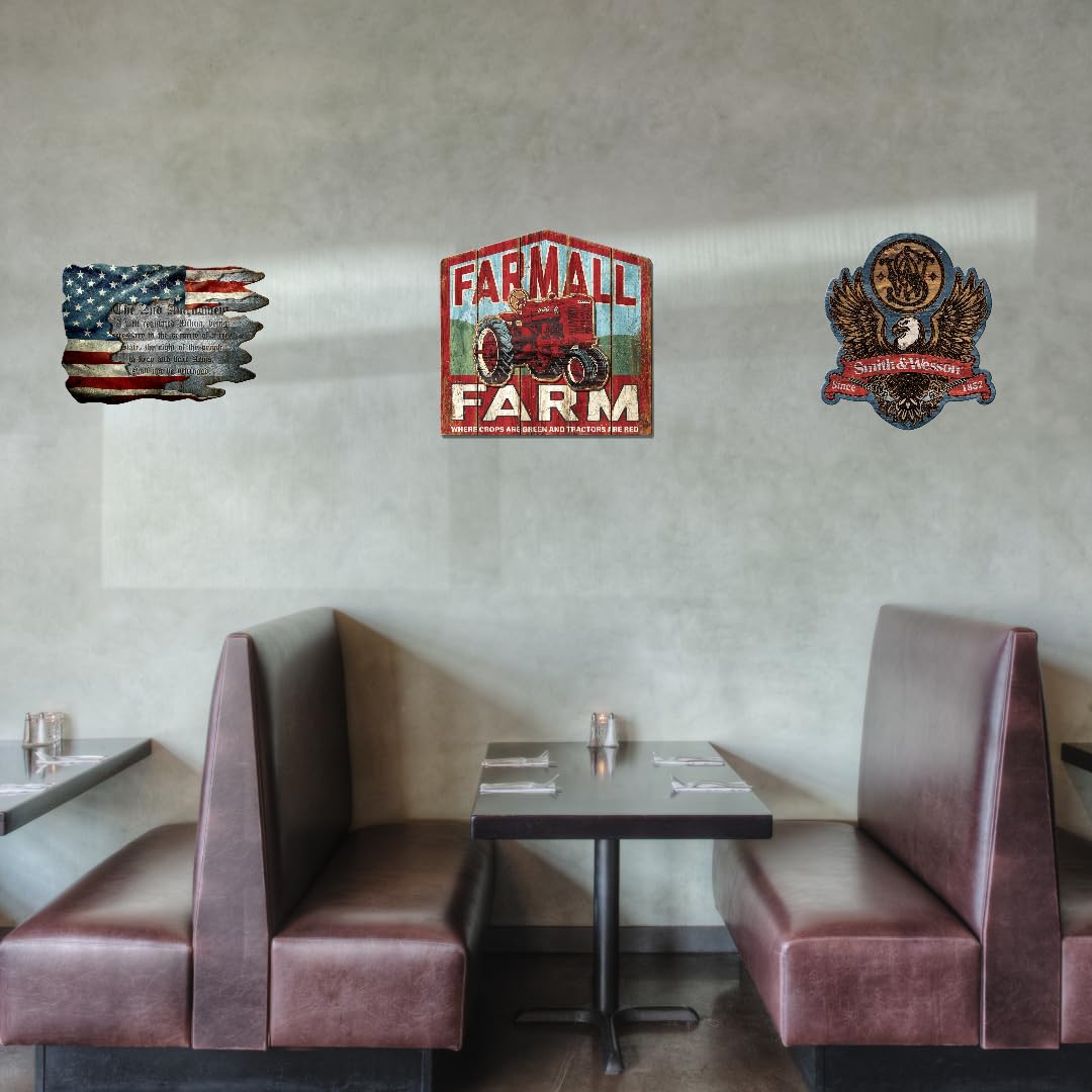 Desperate Enterprises Farmall Farm - Letrero de madera MDF - Señales de tractor - Señales vintage nostálgicos - Fabricado en los Estados Unidos