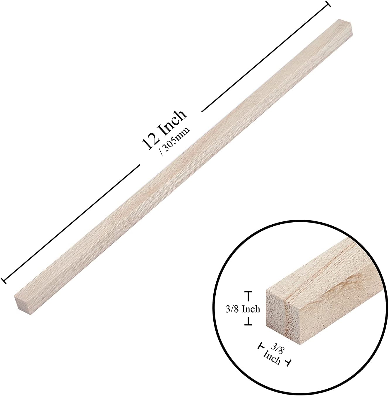 [30 Pcs] Unfinished Square Wood Sticks for Crafts 3/8 x 12 Inch Wooden Dowel Rods Strips by Craftiff : Arts, Crafts & Sewing