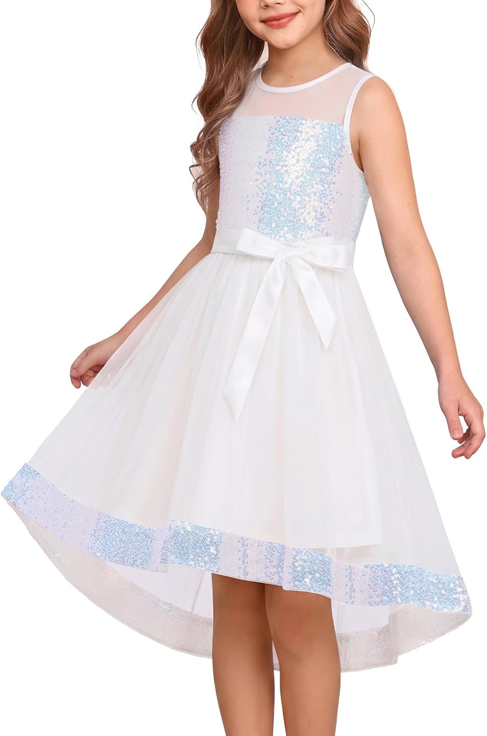 GRACE KARIN Girls Sequin Party Formal Dress Wedding Guest Sparkle Fancy Birthday Tulle High Low Prom Dresses 6-14 Years