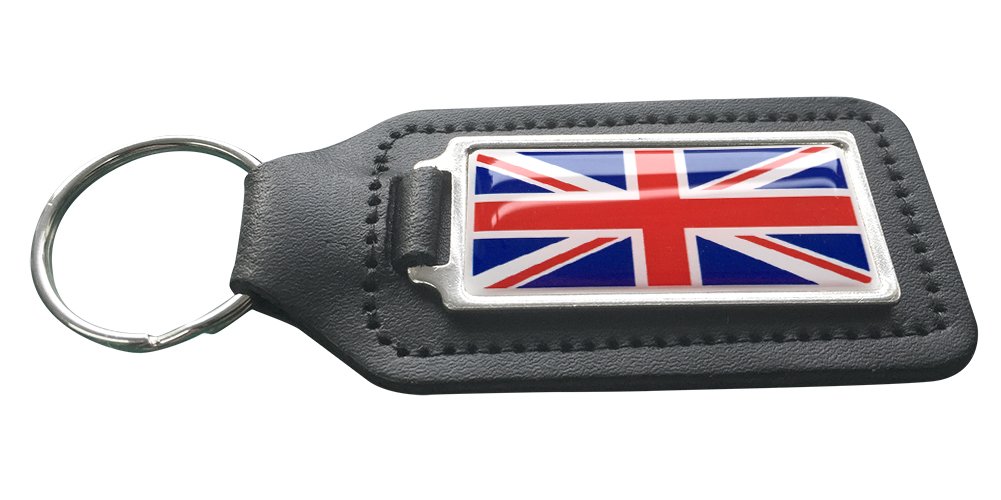 Capricornone Black Union Jack Gb Flag Leather Rectangle Keyring