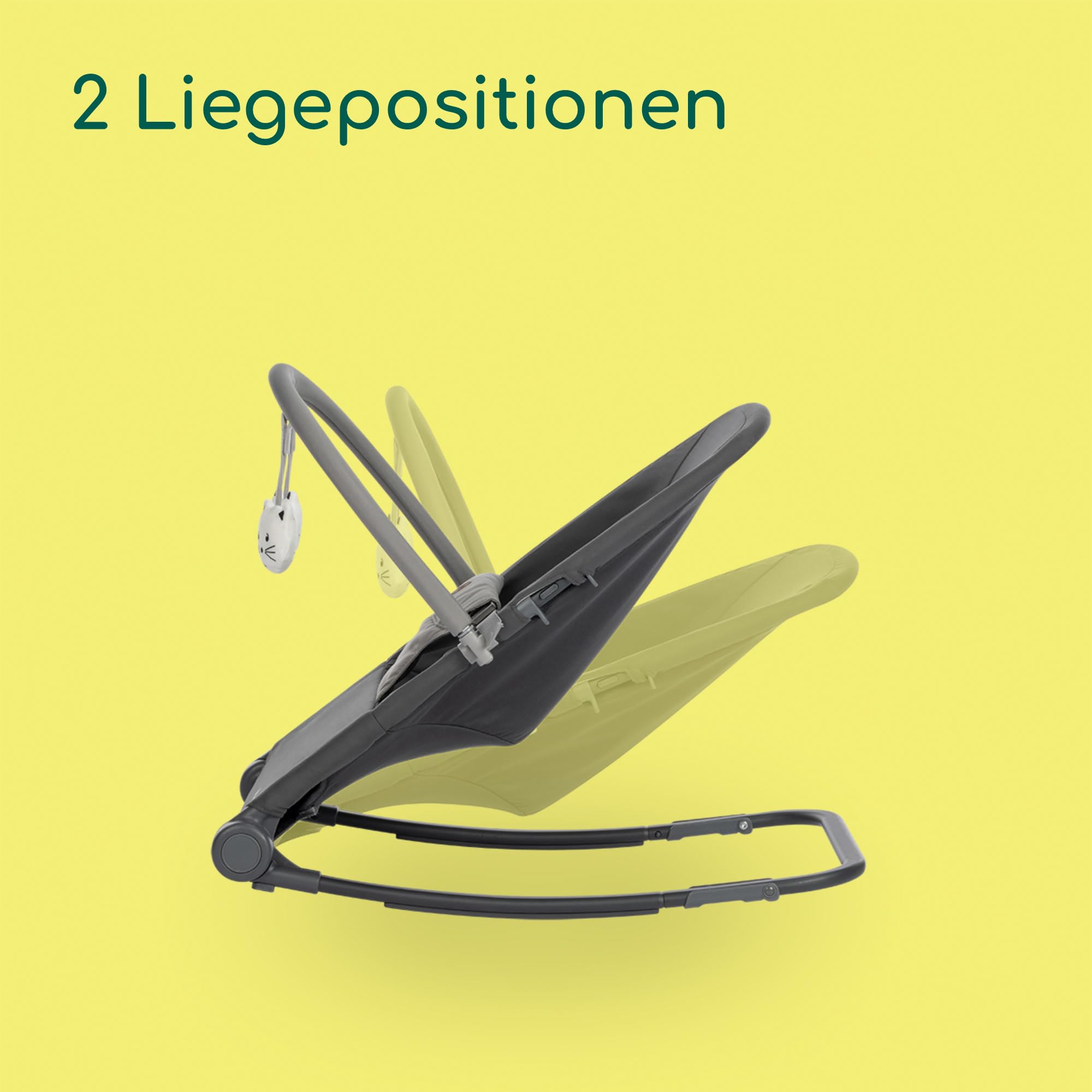 Bebeconfort Aster, Babywippe, 0–2 Jahre, Leichtgewicht (2,7 kg), ultra-kompakt zusammenklappbar, verstellbare Rückenlehne, Polsterkissen, abnehmbarer Spielbogen, 3-Punkt-Gurt, Tinted Graphite